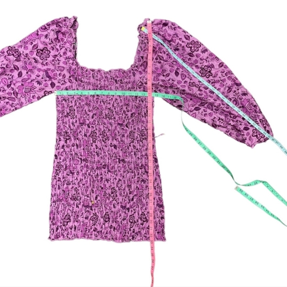 💗 Free People Smock it to Me Long Sleeve Minidress Azalea Combo Large - Picture 5 of 5